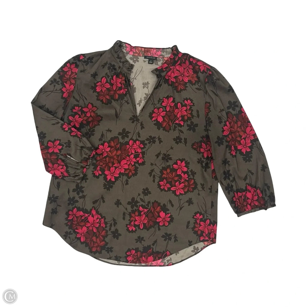 Blouse Long Sleeve By Ann Taylor In Brown & Pink, Size: M