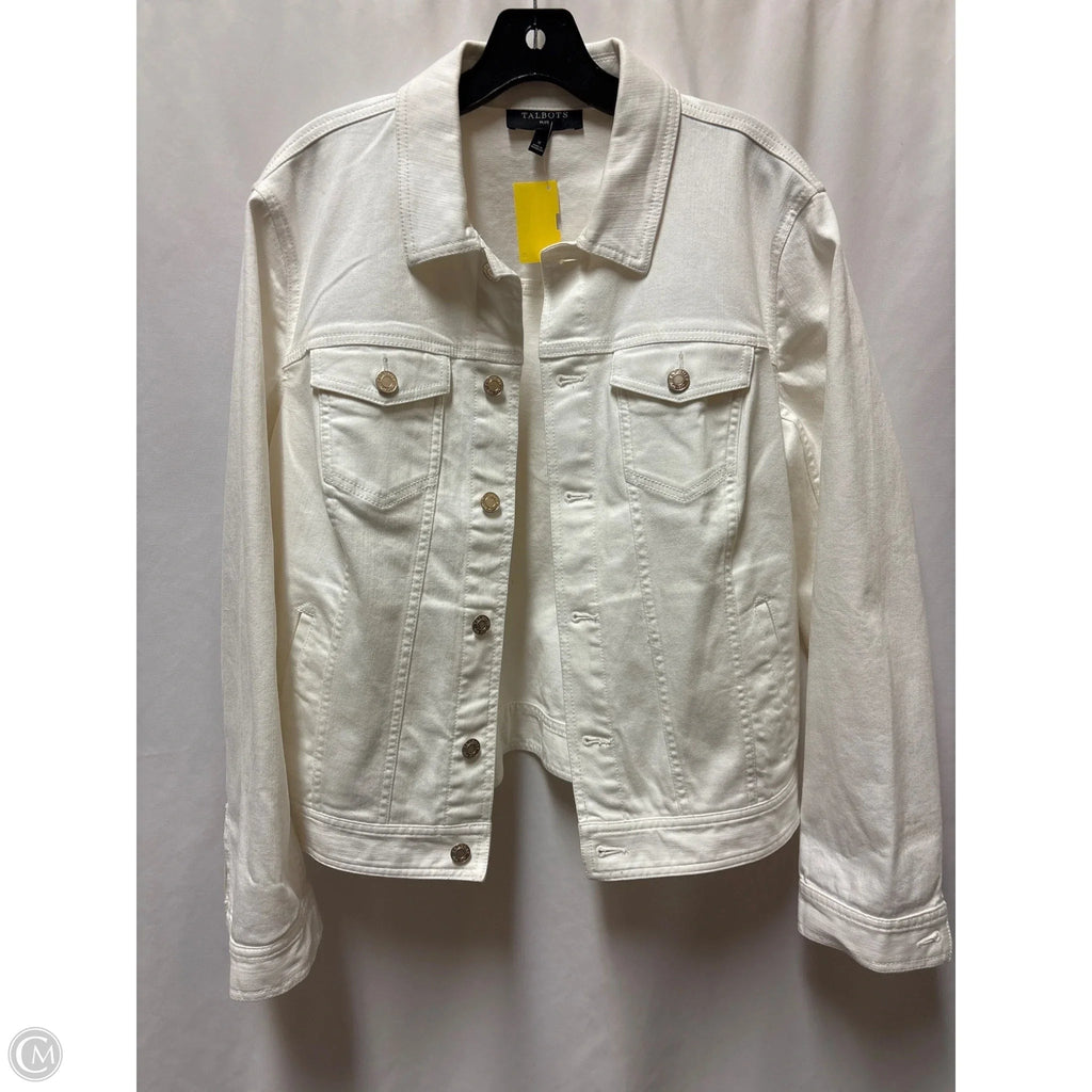 Jacket Denim By Talbots In White Denim, Size: Xl