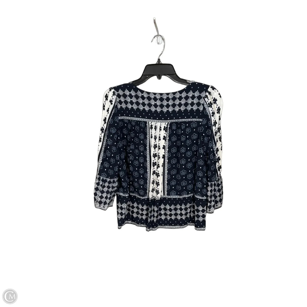 Top 3/4 Sleeve By Loft In Blue & White, Size: Mp
