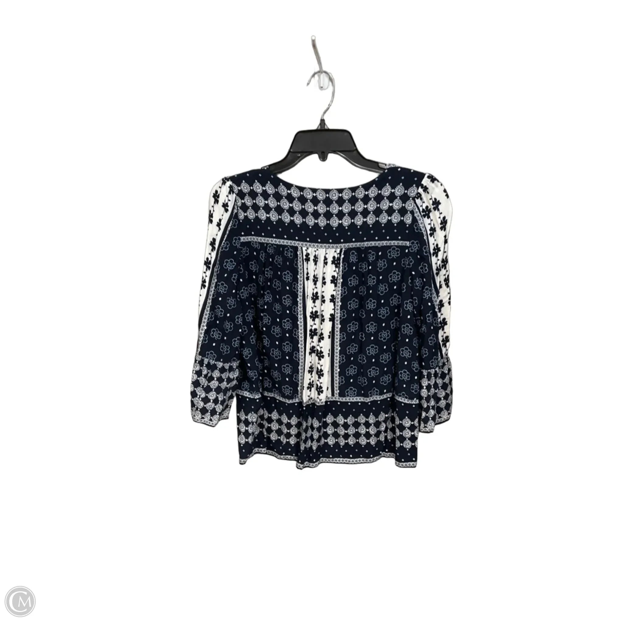 Top 3/4 Sleeve By Loft In Blue & White, Size: Mp
