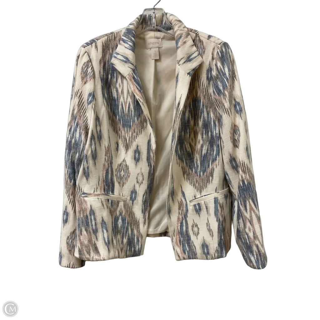 Blazer By Chicos In Blue & Cream, Size: M