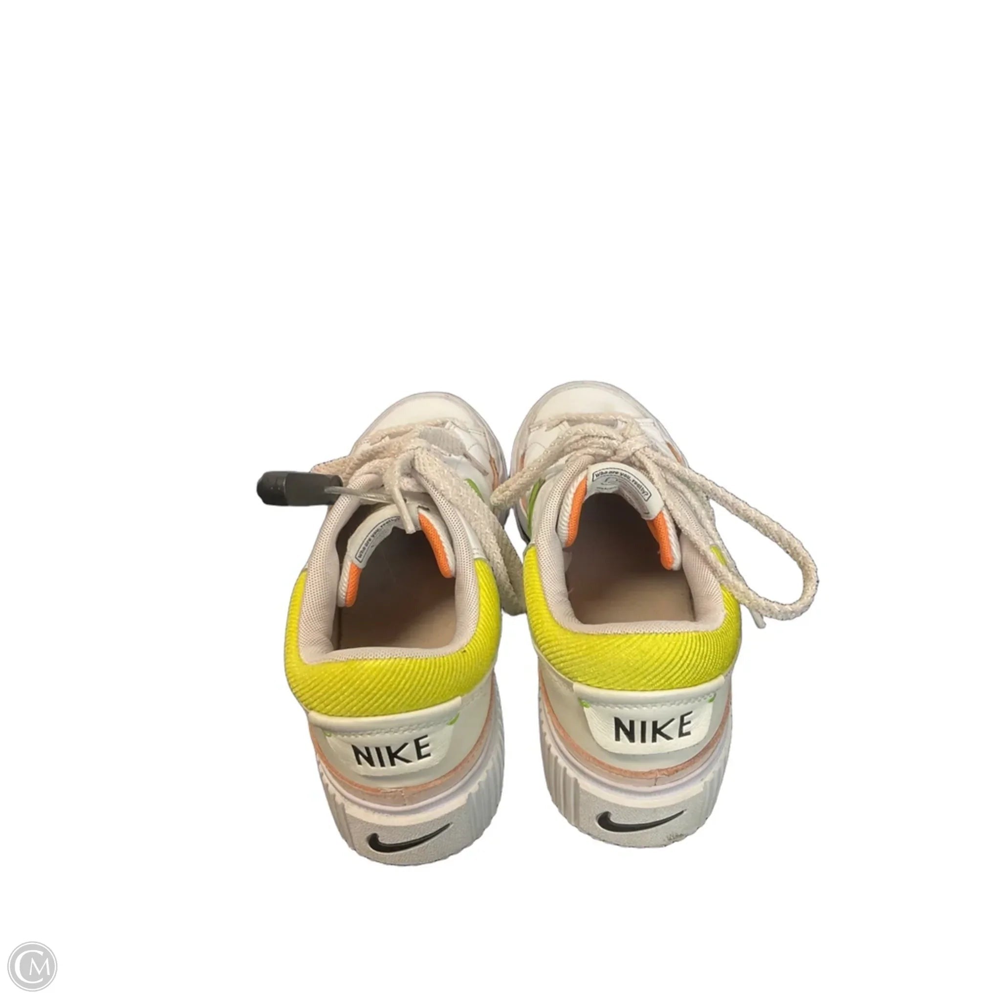 Shoes Sneakers By Nike In White & Yellow, Size: 8