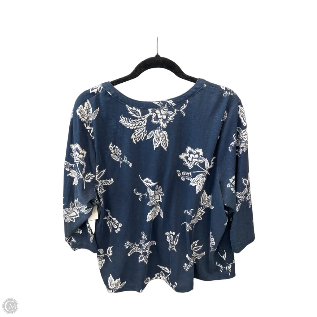 Top Long Sleeve By Croft And Barrow In Blue & White, Size: Xxl