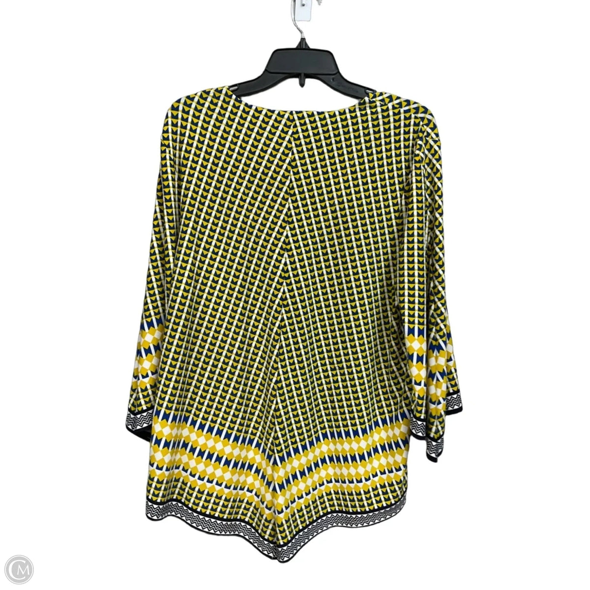 Top 3/4 Sleeve By Chicos In Blue & Yellow, Size: L