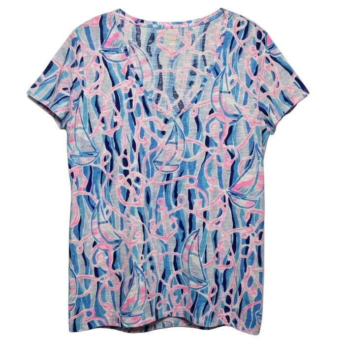 Top Short Sleeve Designer By Lilly Pulitzer In Nautical Print, Size: Xxl