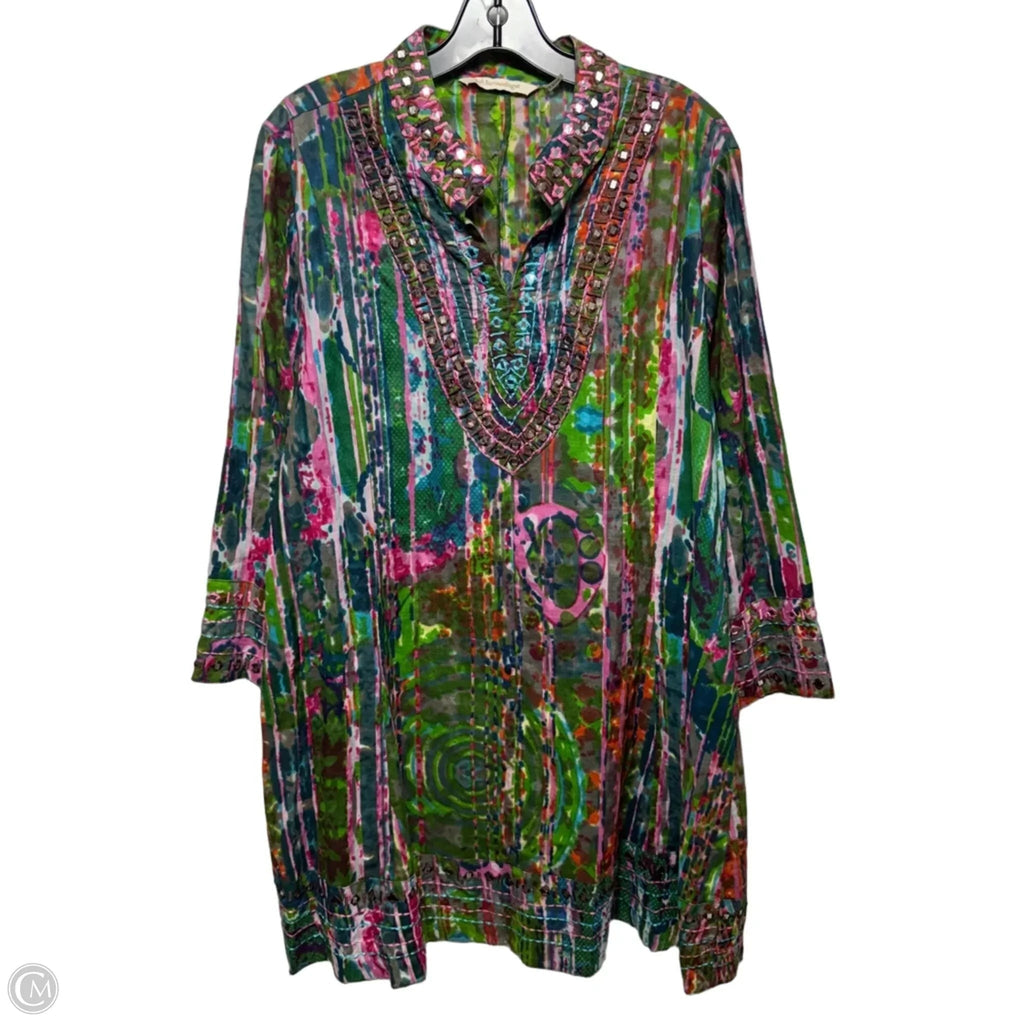 Embellished Tunic Long Sleeve By Soft Surroundings In Tie Dye Print, Size: L