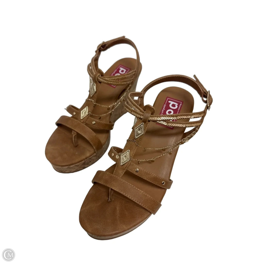 Sandals Heels Wedge By Pop In Brown, Size: 9.5