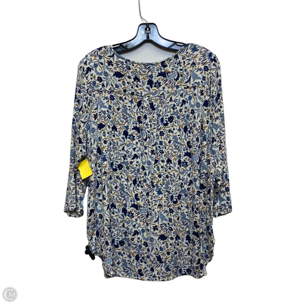 Top 3/4 Sleeve By Magaschoni In Blue & Cream, Size: 1x