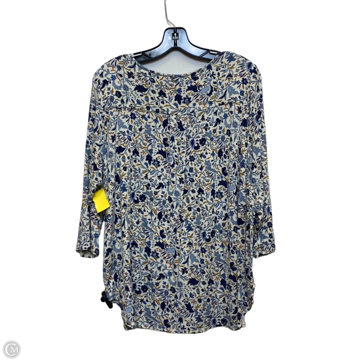 Top 3/4 Sleeve By Magaschoni In Blue & Cream, Size: 1x