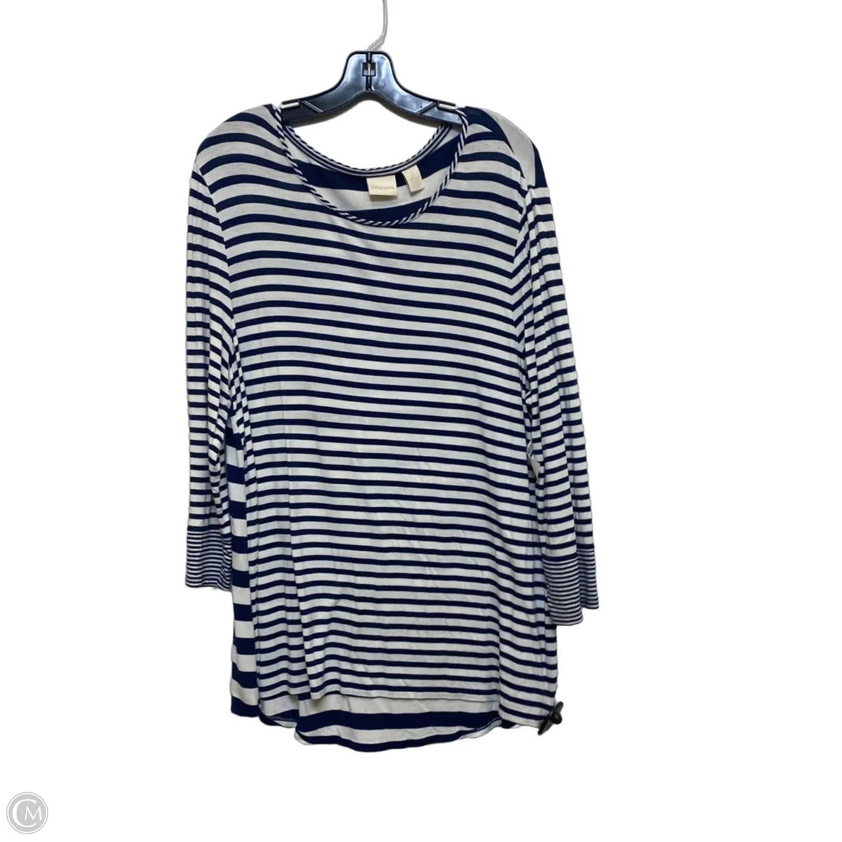 Top Long Sleeve By Chicos In Blue & White, Size: L