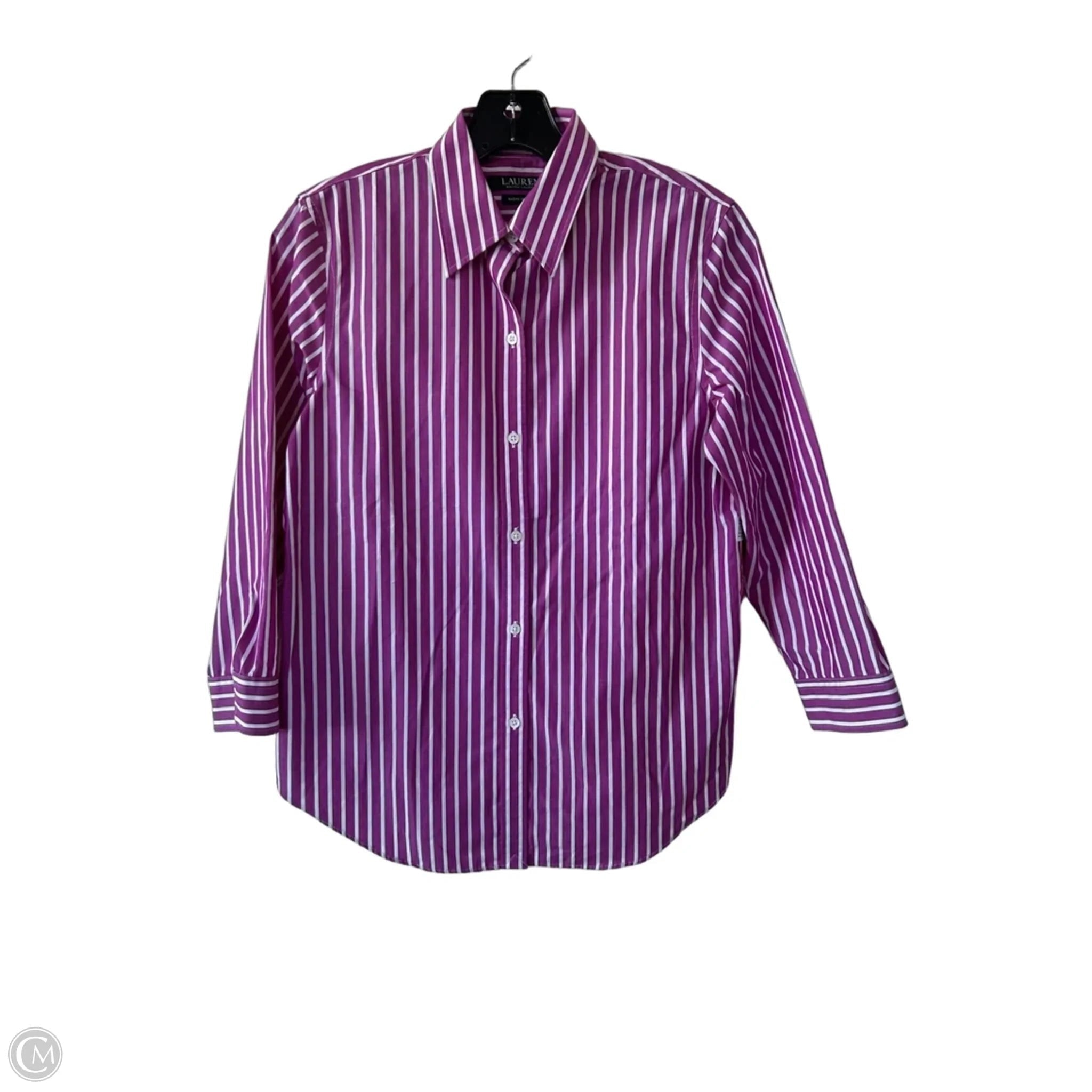 Top 3/4 Sleeve By Lauren By Ralph Lauren In Purple & White, Size: S