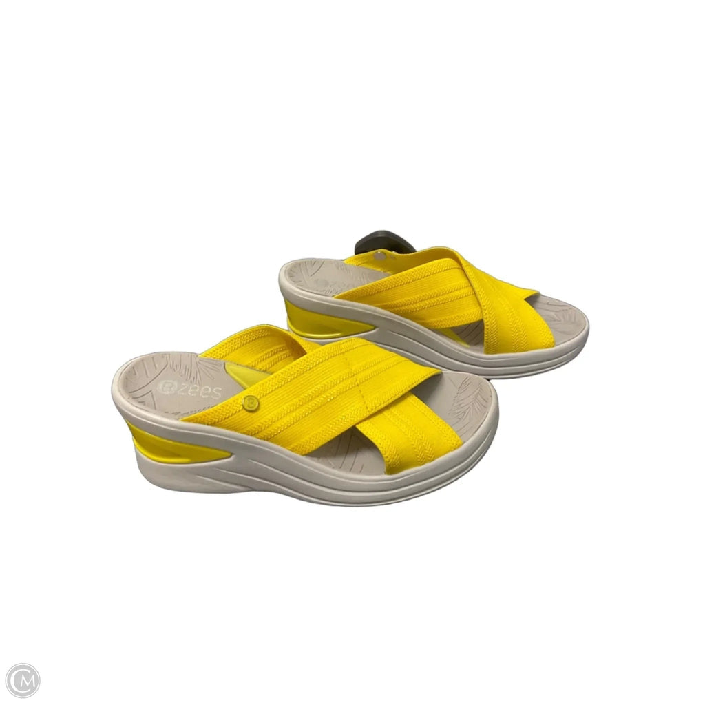 Sandals Heels Wedge By Bzees In Yellow, Size: 6.5
