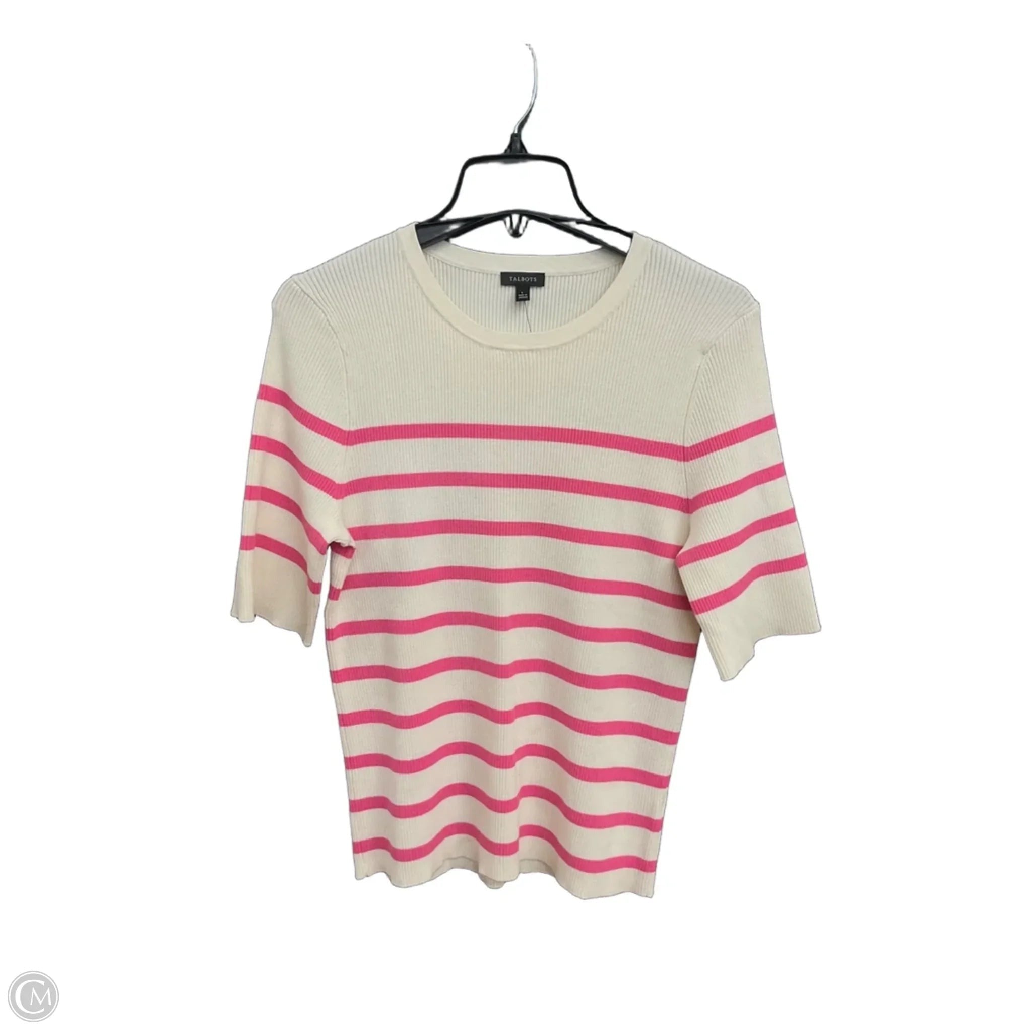 Top Short Sleeve By Talbots In Cream & Pink, Size: L
