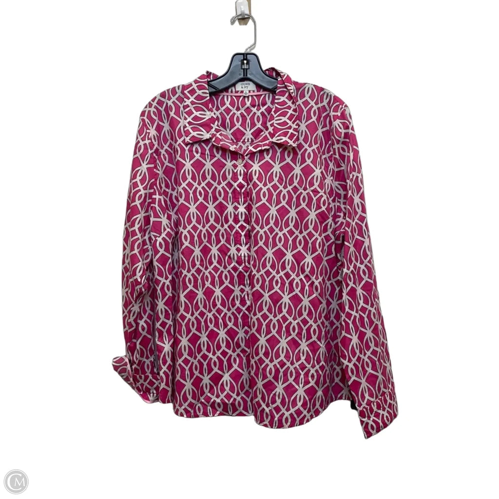 Top Long Sleeve By Croft And Barrow In Pink & White, Size: Xl
