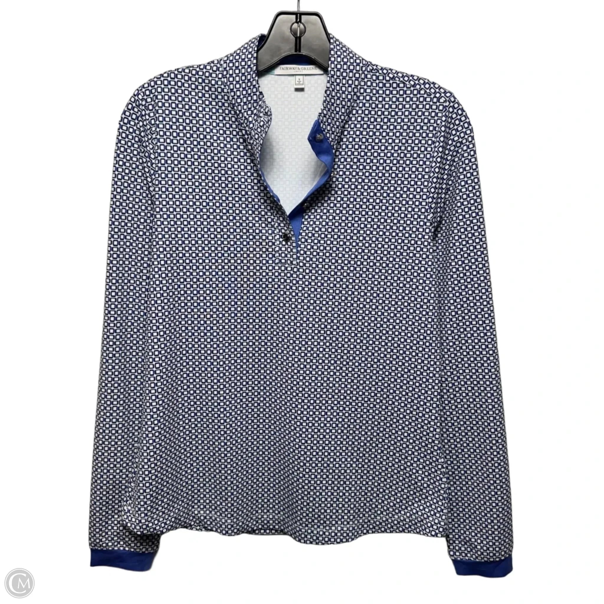 Athletic Top Long Sleeve Collar By Fairway and Greene In Blue, Size: S