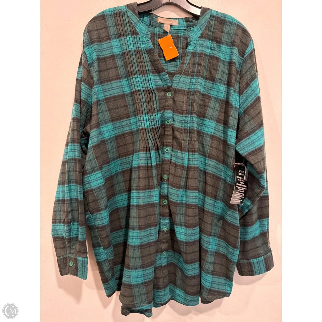 Top Long Sleeve By Woman Within In Green, Size: 1x