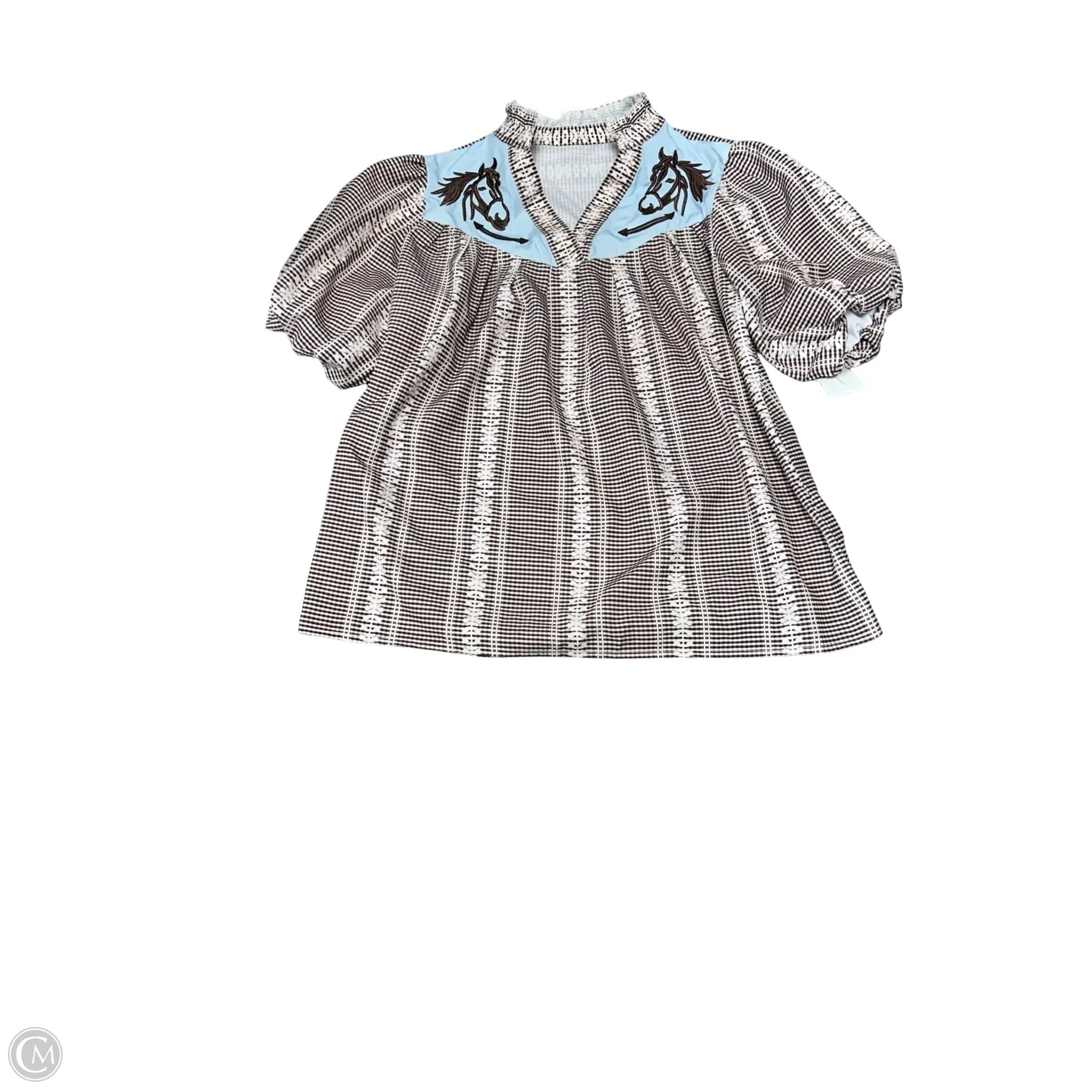 Top Short Sleeve By Cmf In Blue & Brown, Size: S