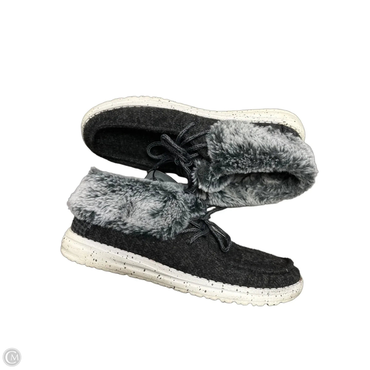 Shoes Flats By Hey Dude In Black & Grey, Size: 6