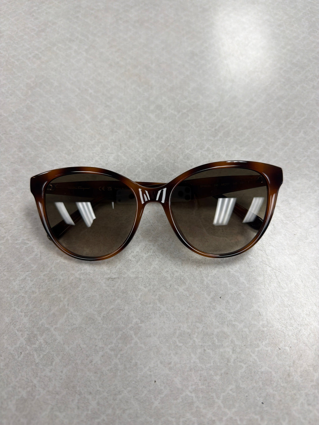 Sunglasses Luxury Designer By Ferragamo In Tortoise Shell Print, Size: