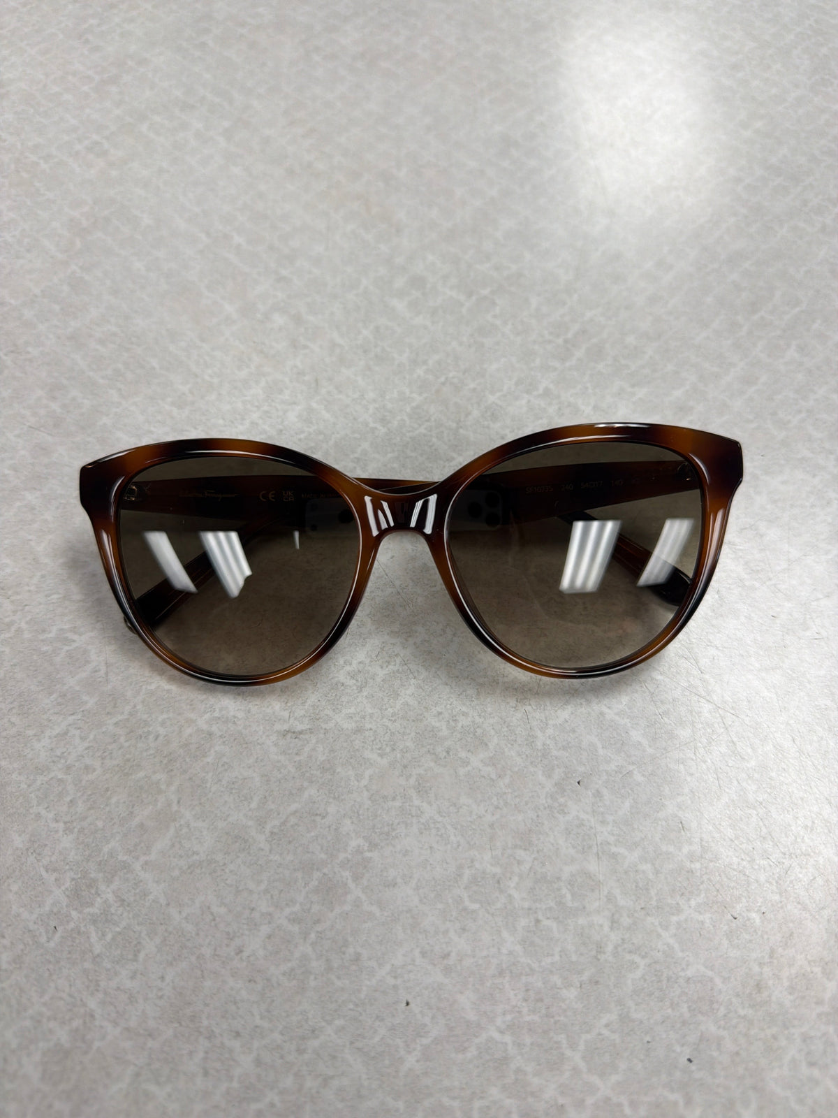Sunglasses Luxury Designer By Ferragamo In Tortoise Shell Print, Size: