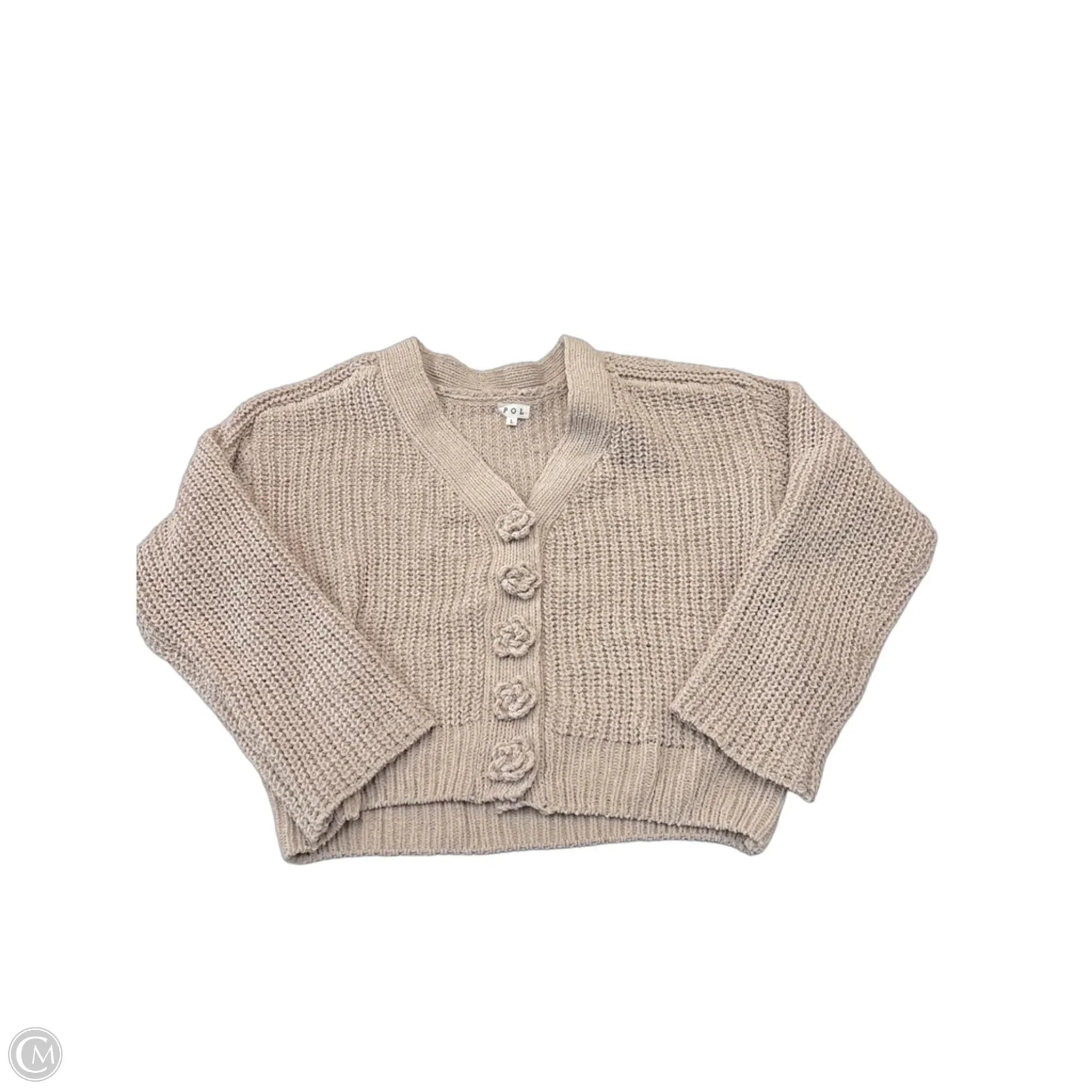Sweater Cardigan By Pol In Tan, Size: L