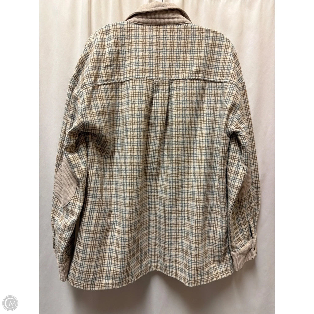 Jacket Shirt By Hem & Thread In Beige, Size: L