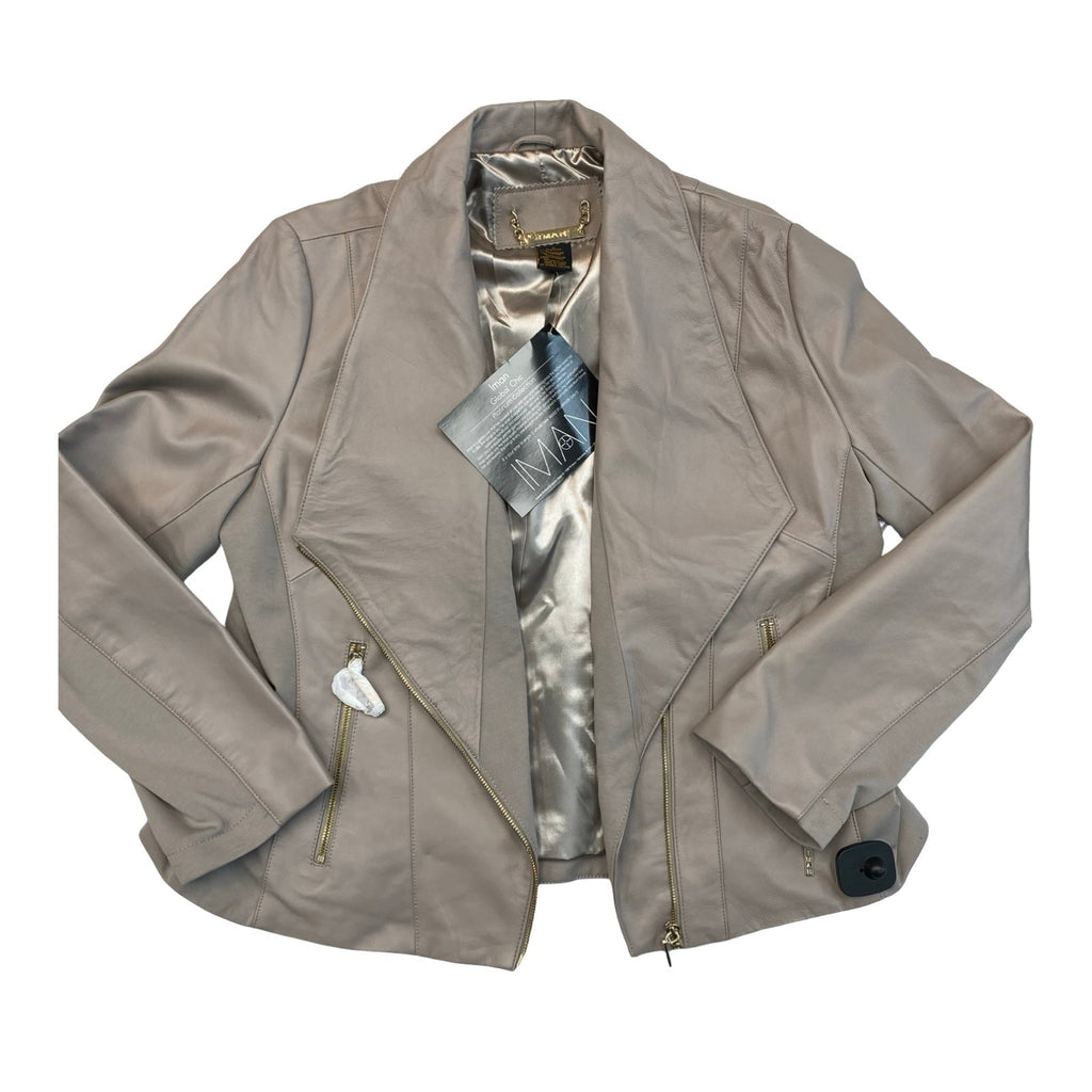Jacket Leather By Iman In Taupe, Size:Xl