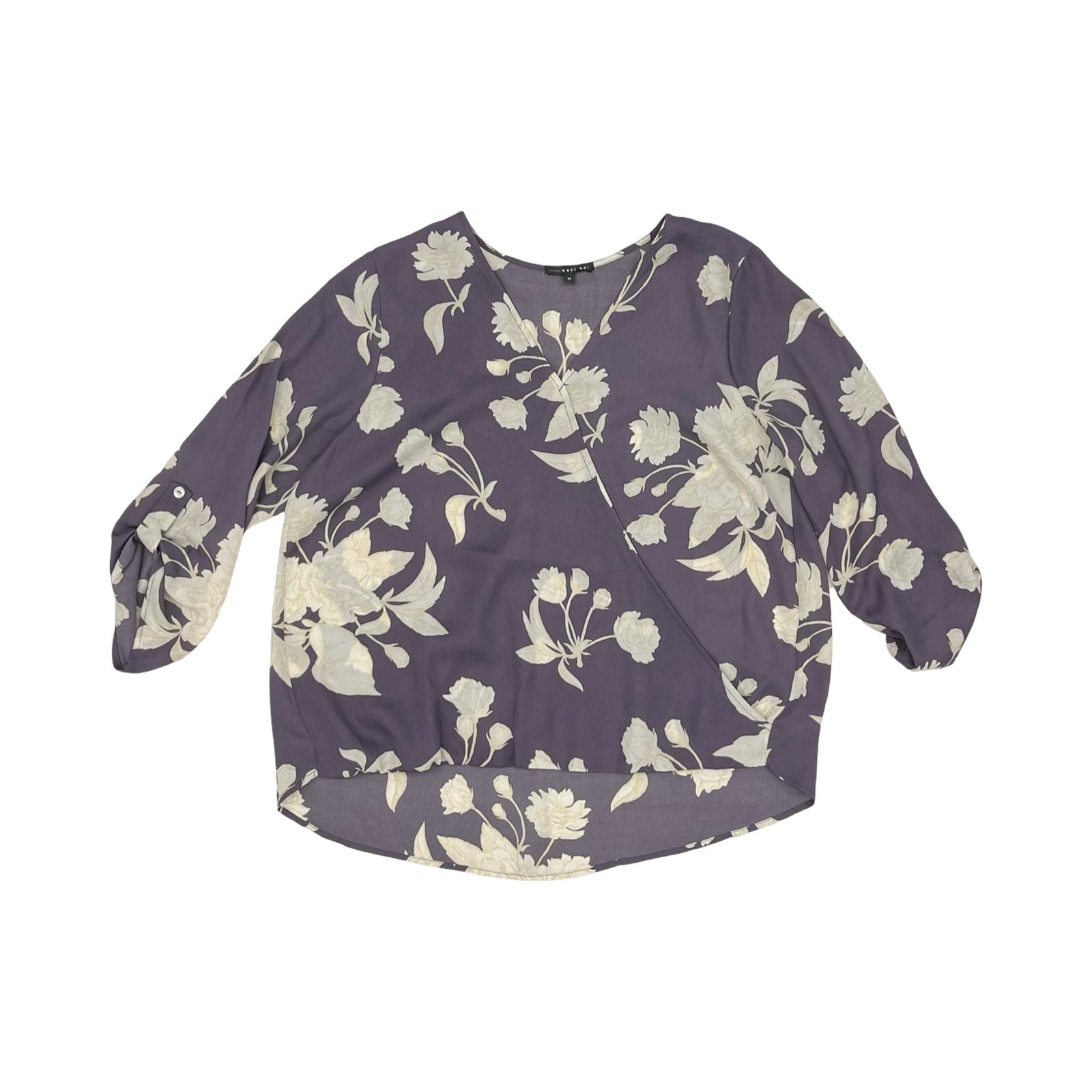 Blouse 3/4 Sleeve By West Kei In Purple & Tan, Size:M