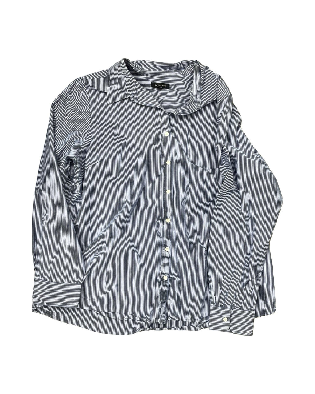 Blouse Ls By Lands End In Blue & White, Size:1X