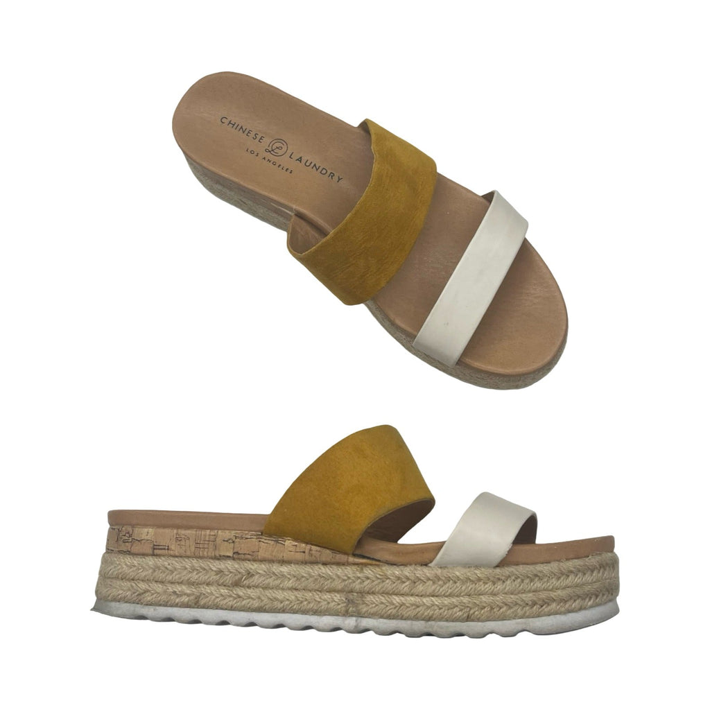 Sandals Heels Platform By Chinese Laundry In Cream & Yellow, Size:8.5