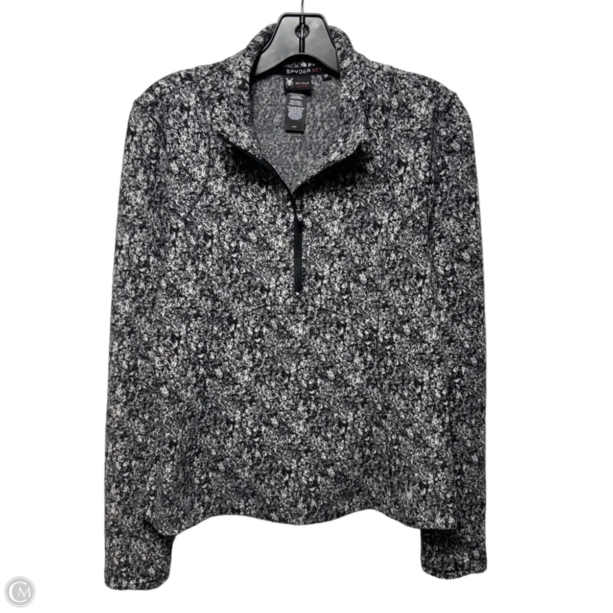 Fleece Athletic Top Long Sleeve Collar By Spyder In Black & White, Size: M