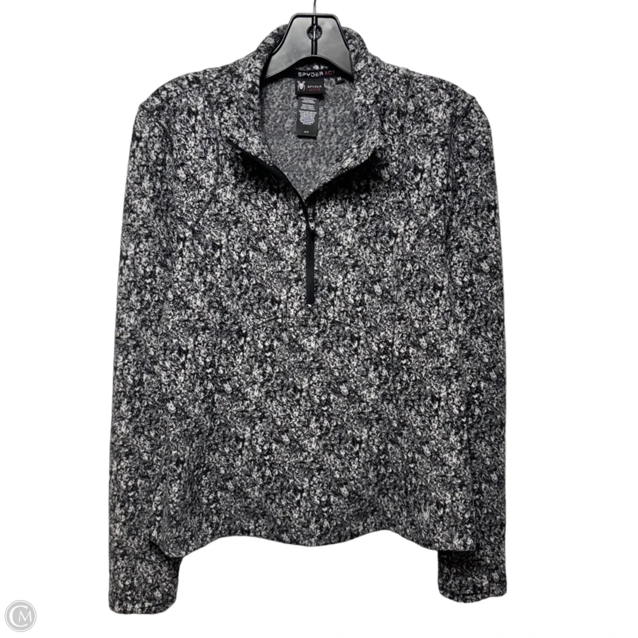 Fleece Athletic Top Long Sleeve Collar By Spyder In Black & White, Size: M