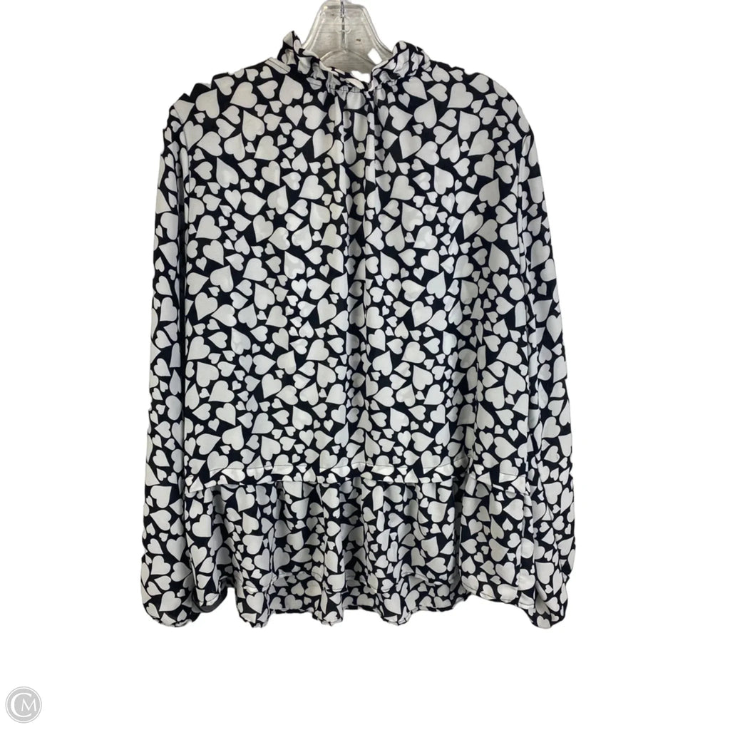 Top Long Sleeve By Pleione In Black & White, Size: Xl