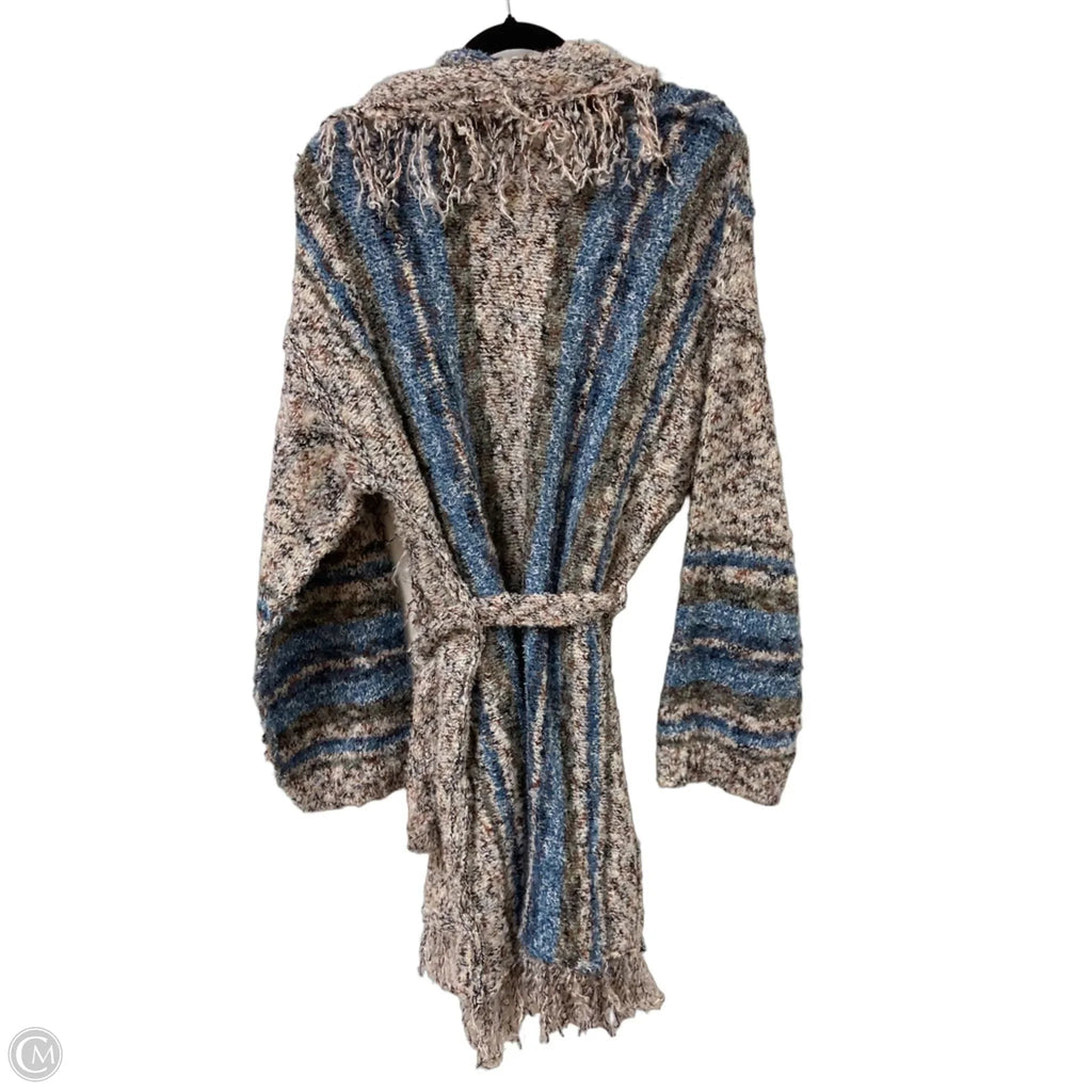 Sweater Cardigan By Pol In Blue & Cream, Size: L