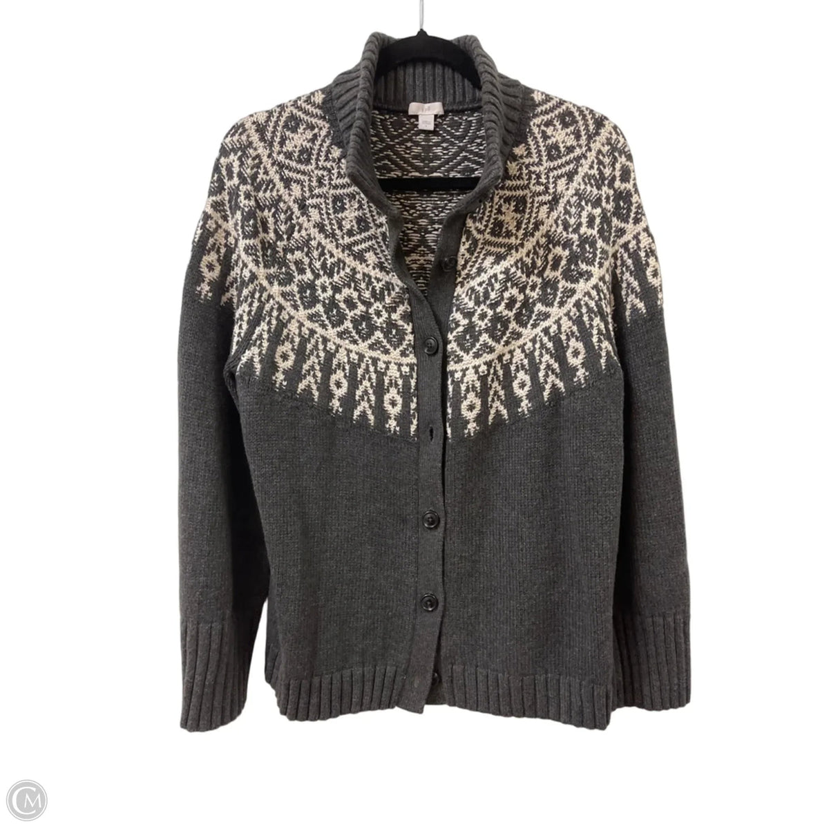 Sweater Cardigan By J. Jill In Grey & White, Size: L
