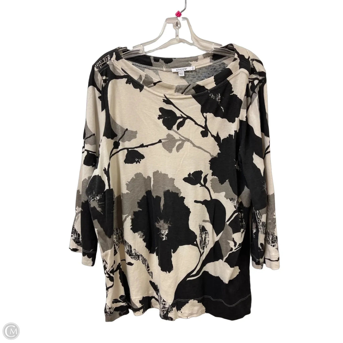 Top Long Sleeve By Chicos In Cream & Grey, Size: Xl