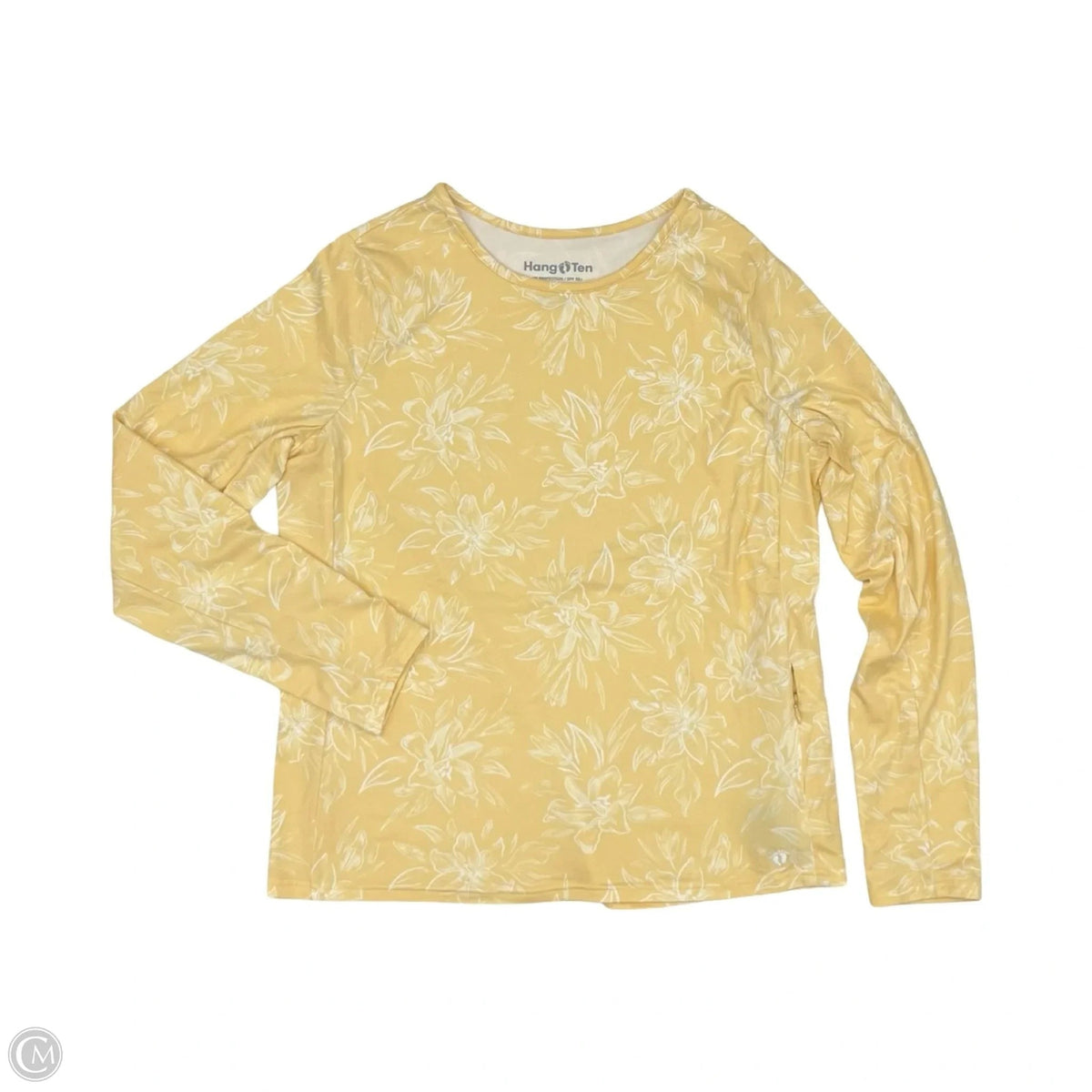 Top Long Sleeve By Hang Ten In White & Yellow, Size: L