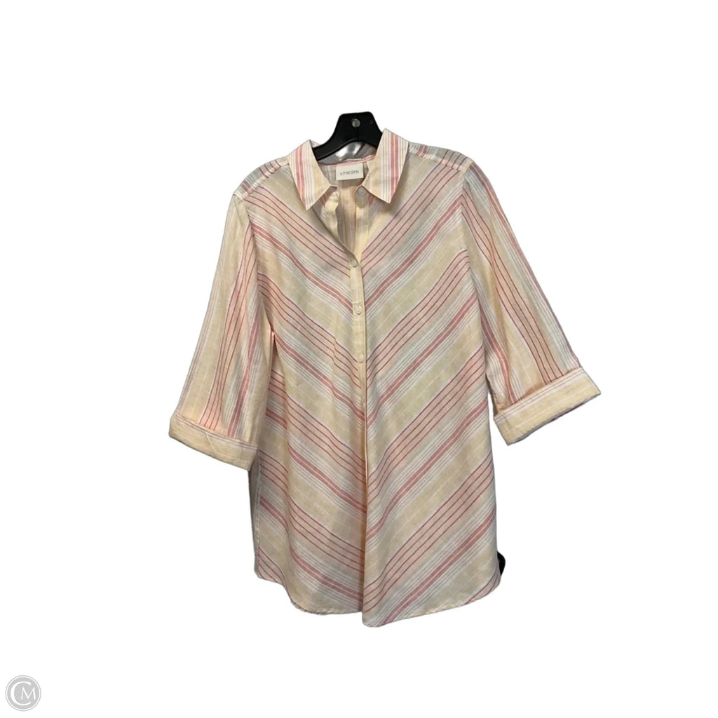 Top 3/4 Sleeve By Chicos In Striped Pattern, Size: S