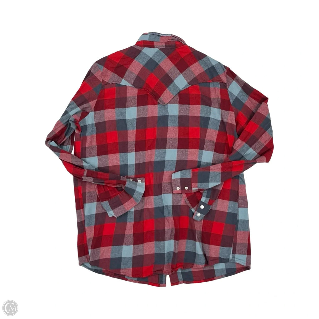 Top Long Sleeve By Wrangler In Blue & Red, Size: Xl