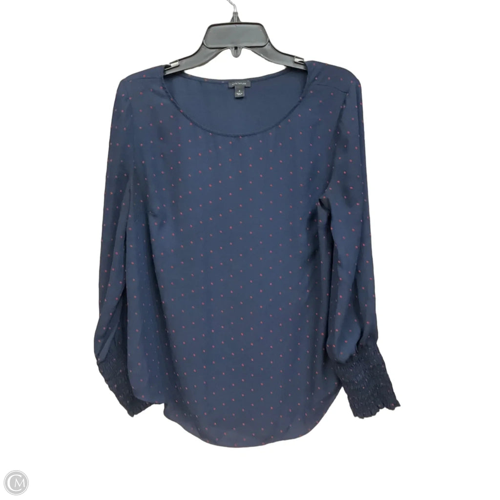 Blouse Long Sleeve By Ann Taylor In Navy, Size: M