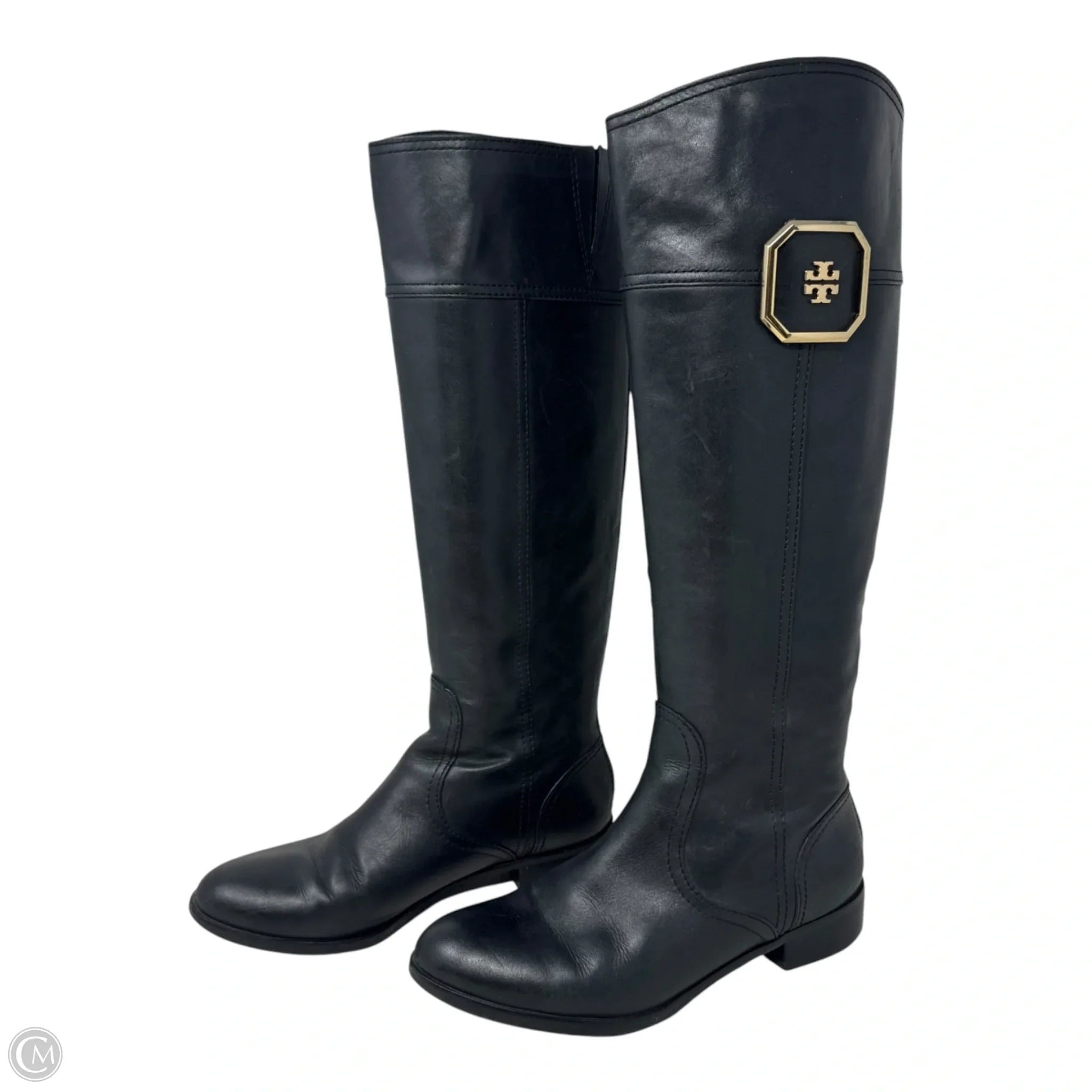 Leather Riding Boots Designer By Tory Burch In Black, Size: 7.5