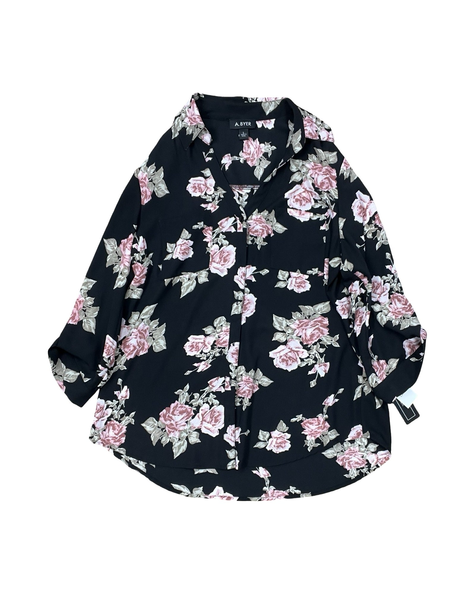 Blouse Ls By A Byer In Black & Pink, Size:L
