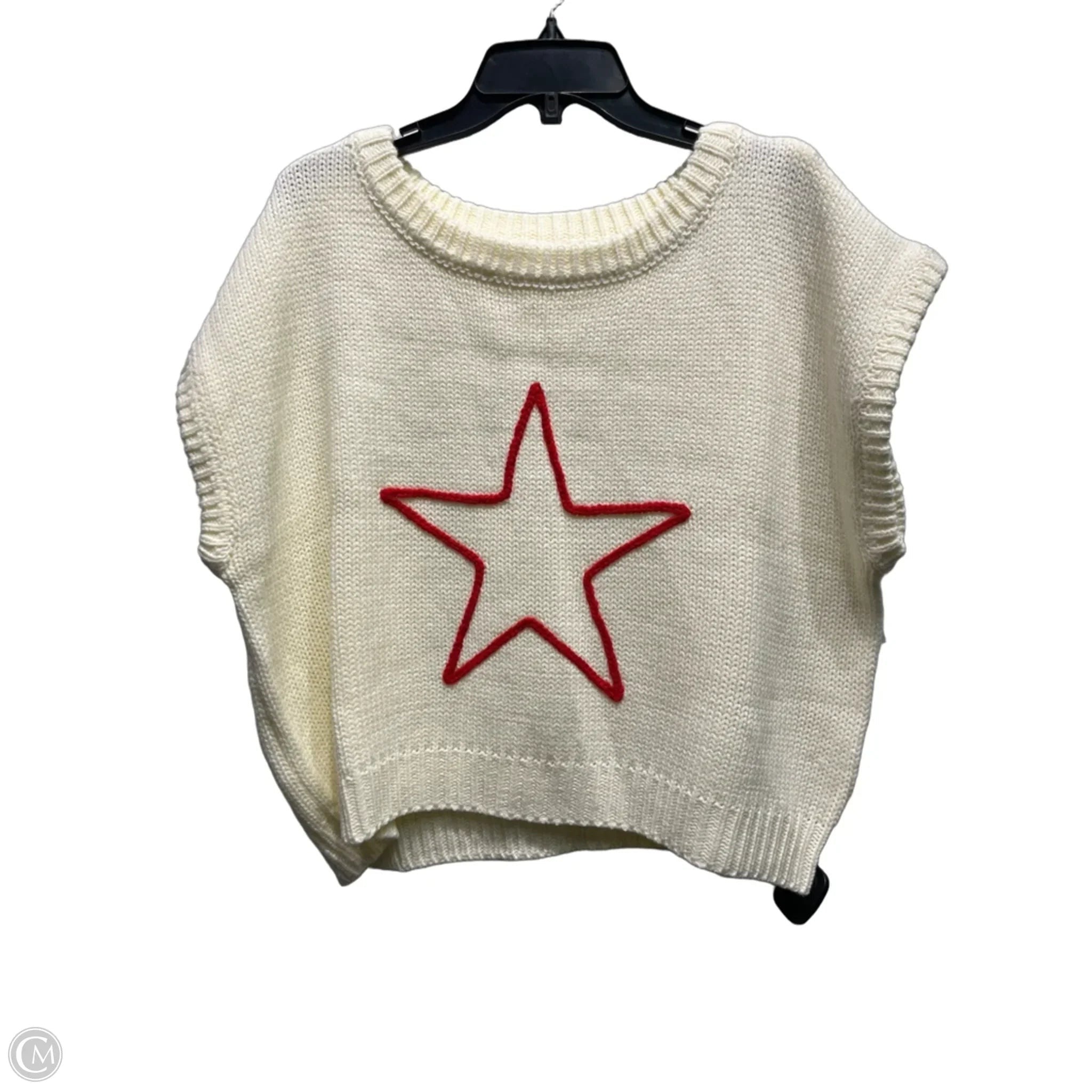 Sweater Short Sleeve By Baevely In Cream & Red, Size: L