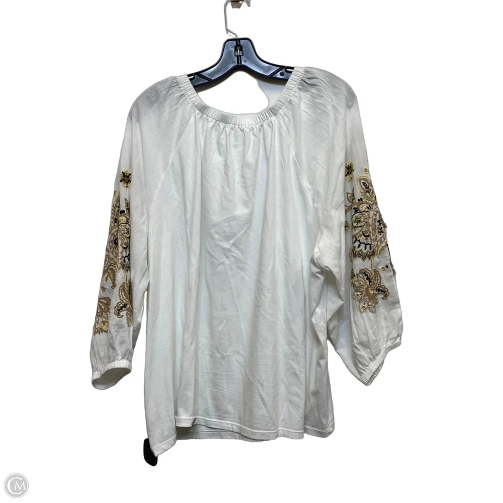 Top Long Sleeve By Talbots In White, Size: 2x