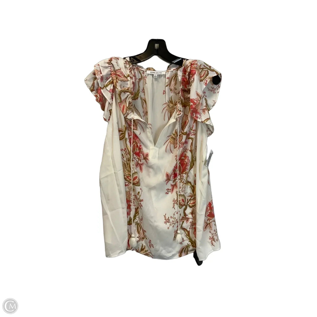 Top Short Sleeve By Rose And Olive In Cream & Pink, Size: L
