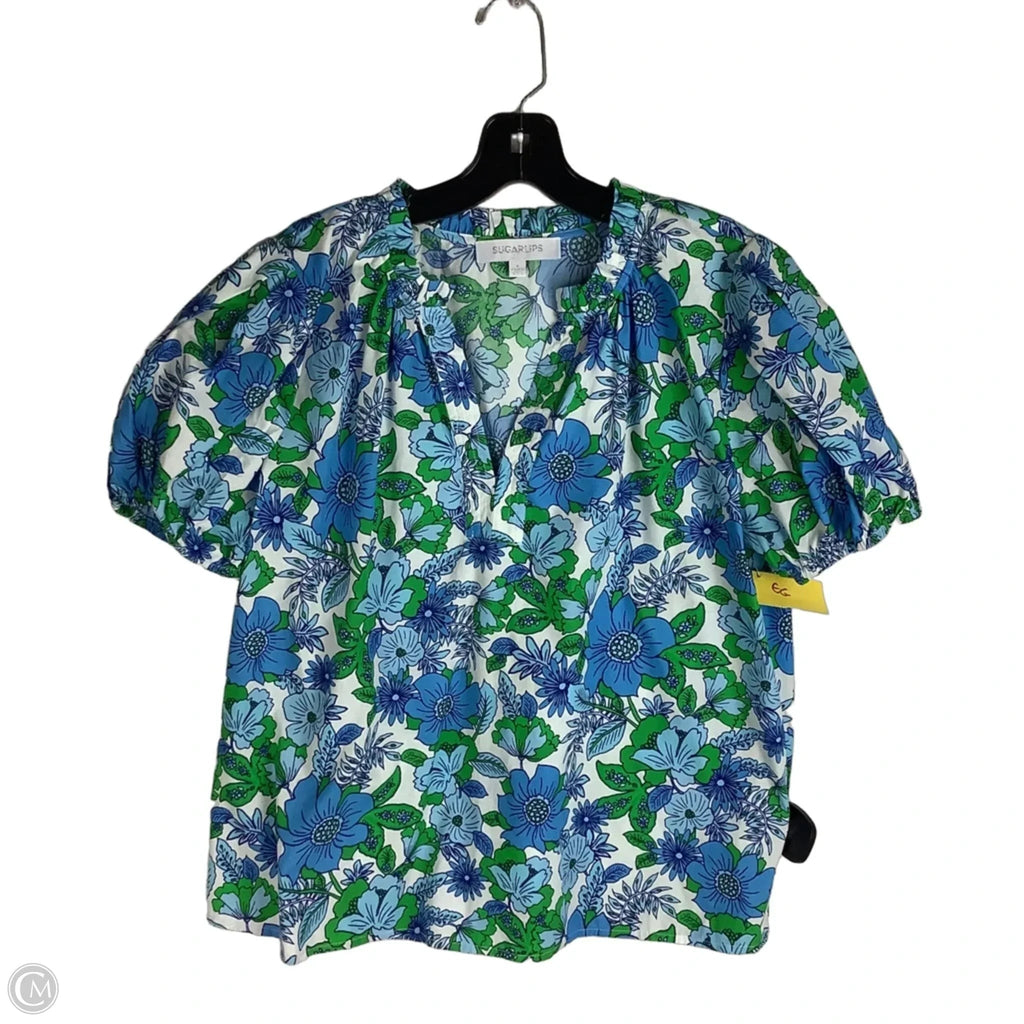 Top Short Sleeve By Sugar Lips In Blue & Green, Size: L