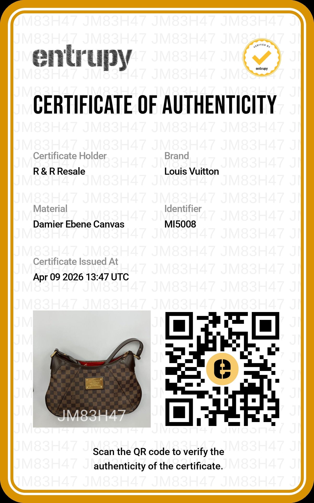 2011 Damier Ebene Thames by Louis Vuitton, Size: Medium
