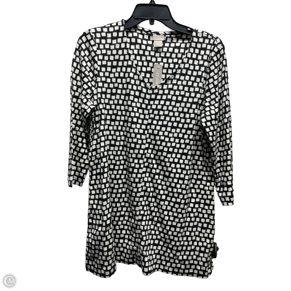 Top 3/4 Sleeve By Chicos In Black & White, Size: L