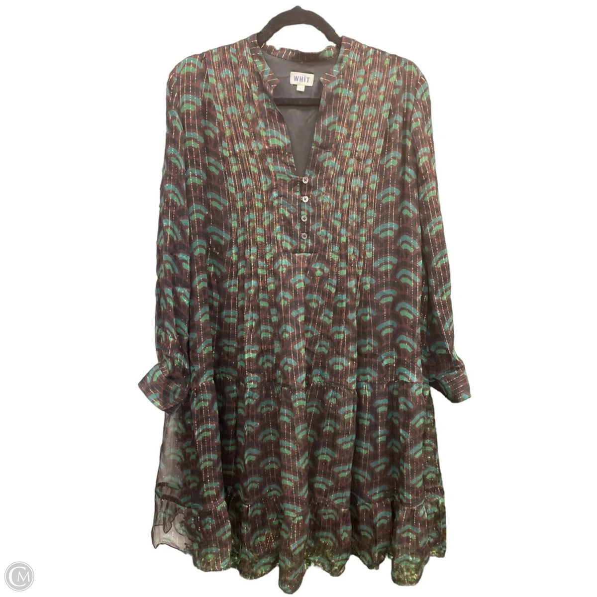 Dress Casual Midi By Cmb In Brown & Green, Size: L