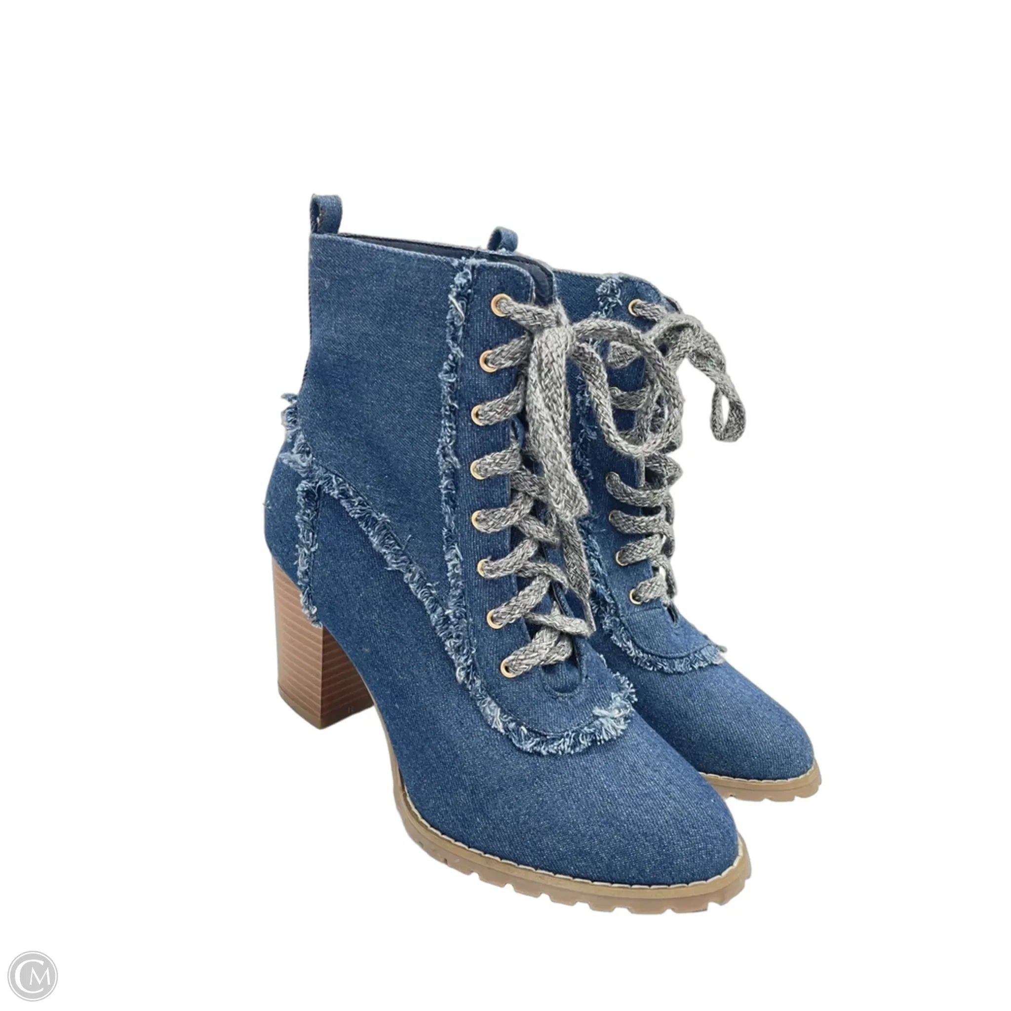 Boots Ankle Heels By Cato In Blue Denim, Size: 9